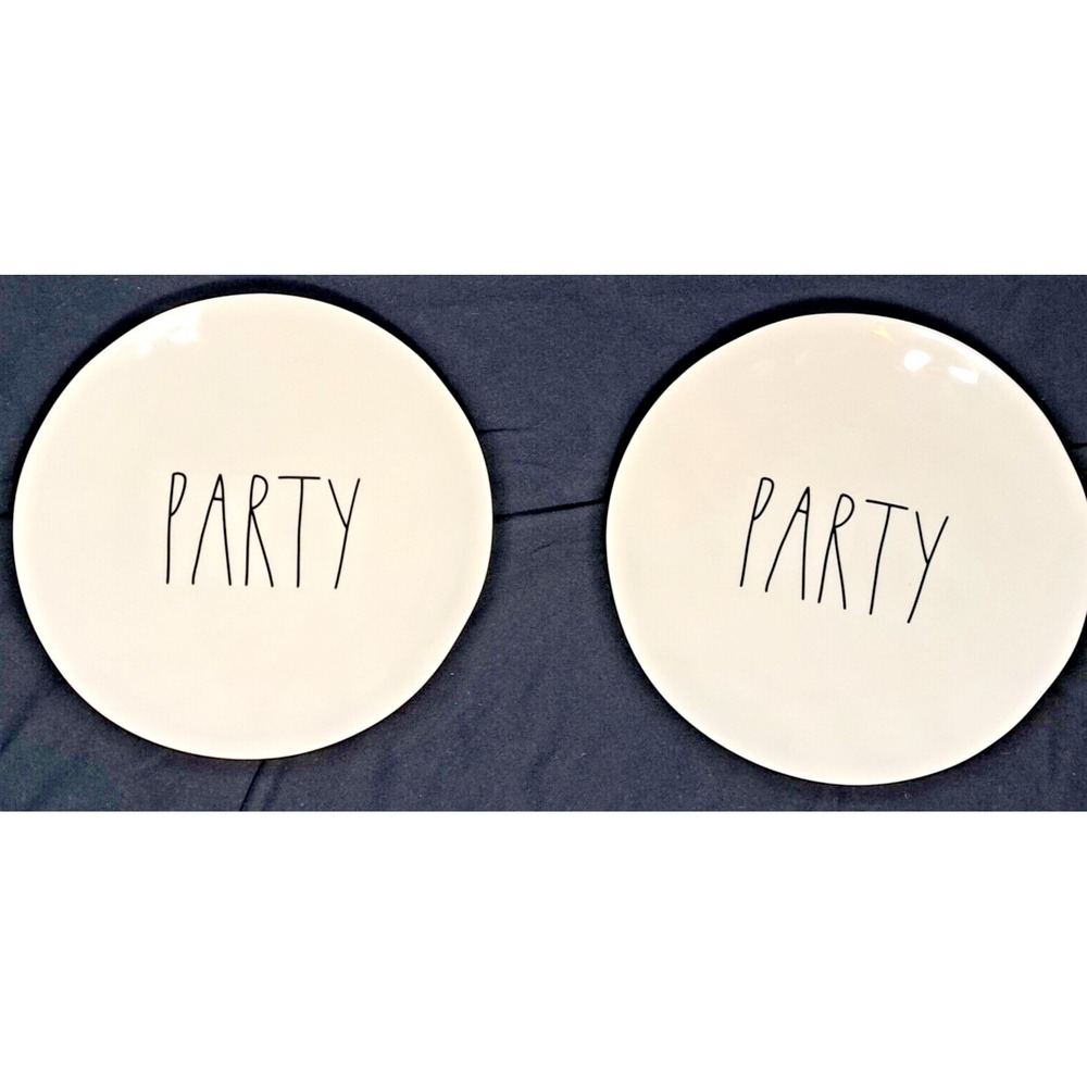 Rae Dunn PARTY Appetizer Plates Set of 2 White Ceramic Magenta Farmhouse Decor